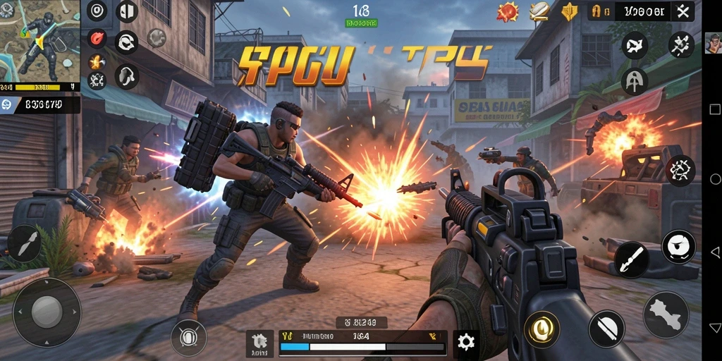 Screenshot utama menunjukkan aksi mendebarkan dalam game TPS.