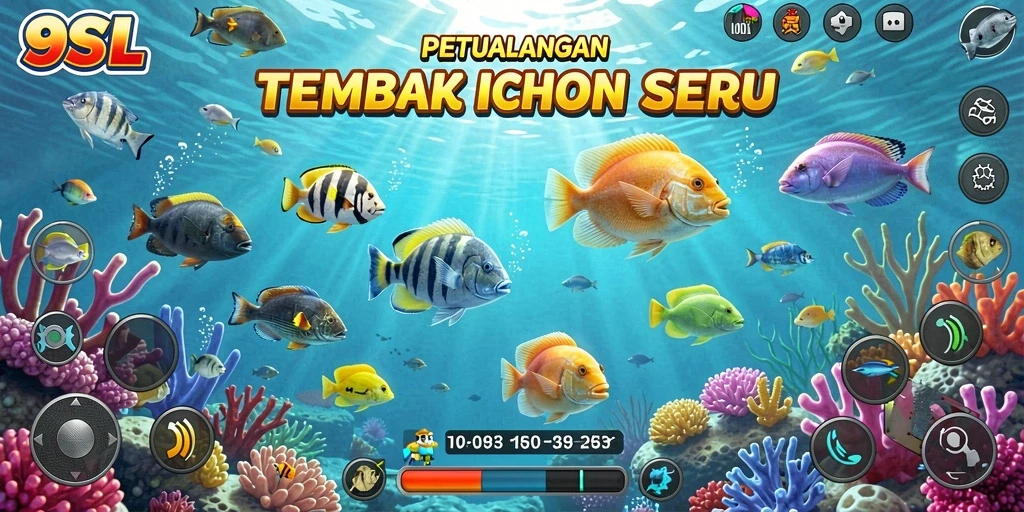 Gameplay seru dari 9SL saat menembak ikan dalam suasana bawah laut.