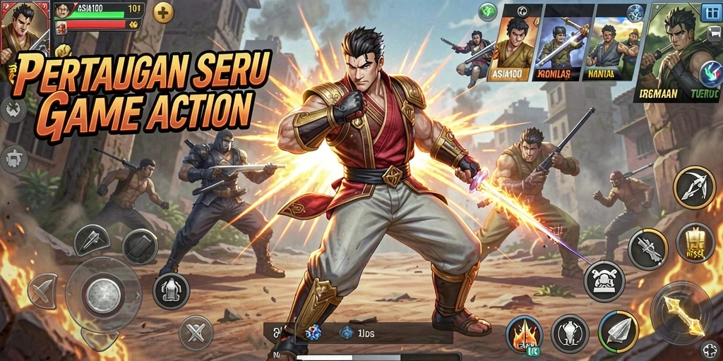Tampilan gameplay ASIA100 menampilkan pertarungan seru dan grafis yang memukau.