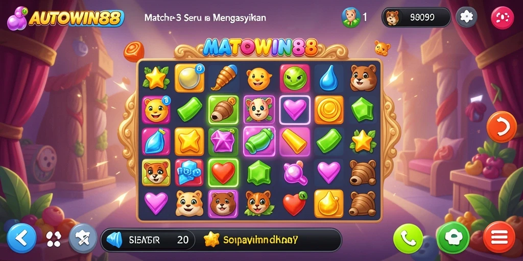 Tampilan gameplay AUTOWIN88 dengan elemen Match-3 yang menarik.
