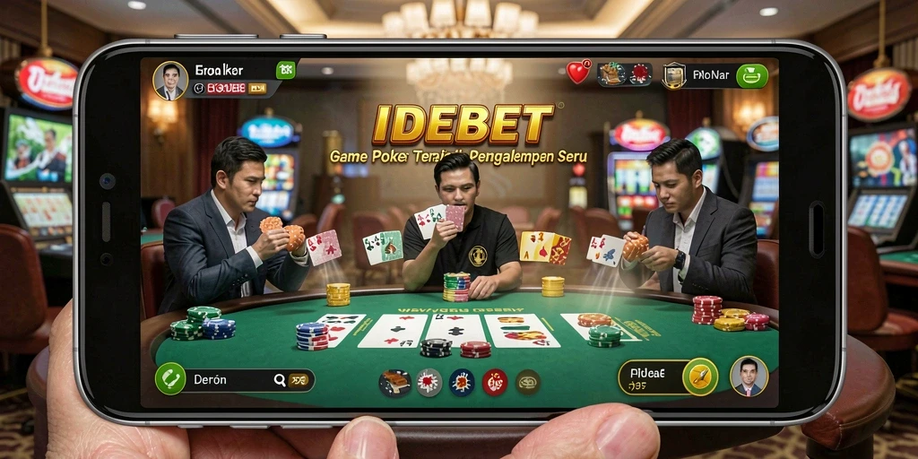Tampilan gameplay seru di IDEBET dengan suasana poker yang menegangkan.