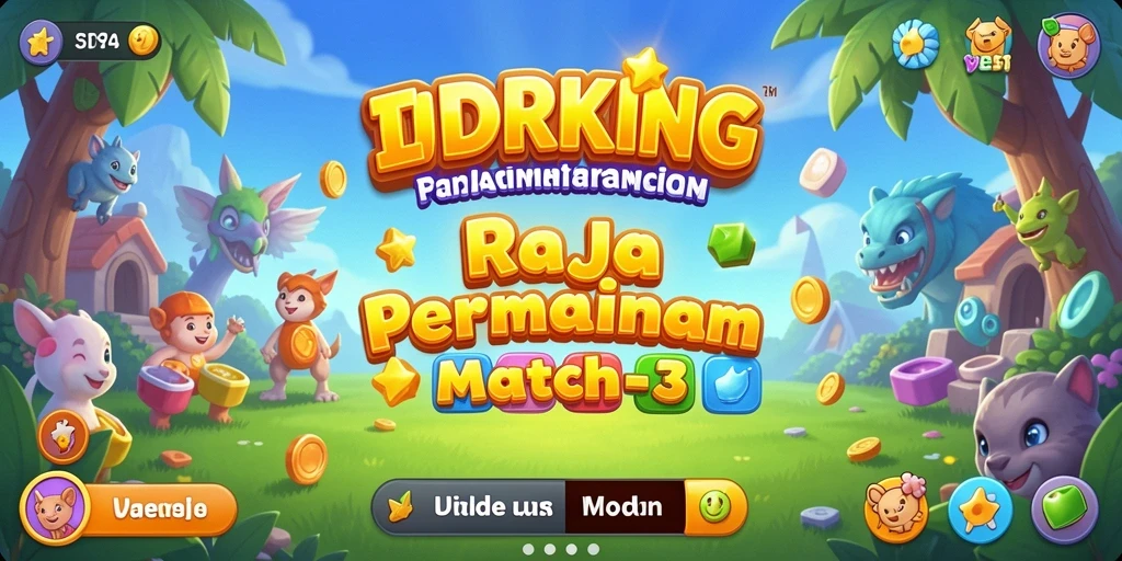 Tampilan gameplay penuh warna dari IDRKING, permainan Match-3 yang seru.