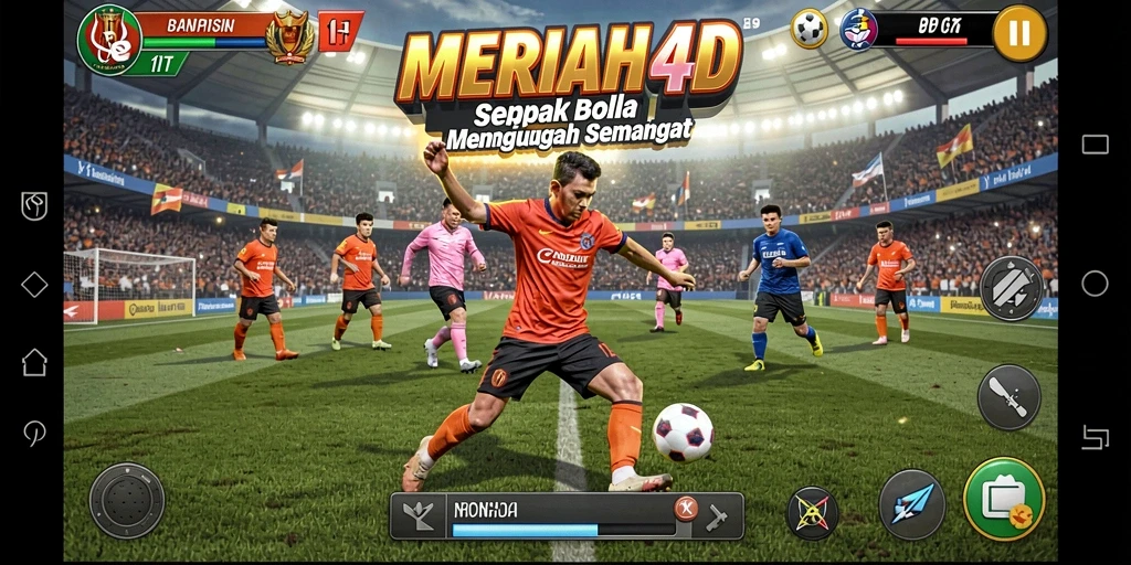 Tampilan gameplay seru dalam MERIAH4D dengan aksi sepak bola yang mendebarkan.