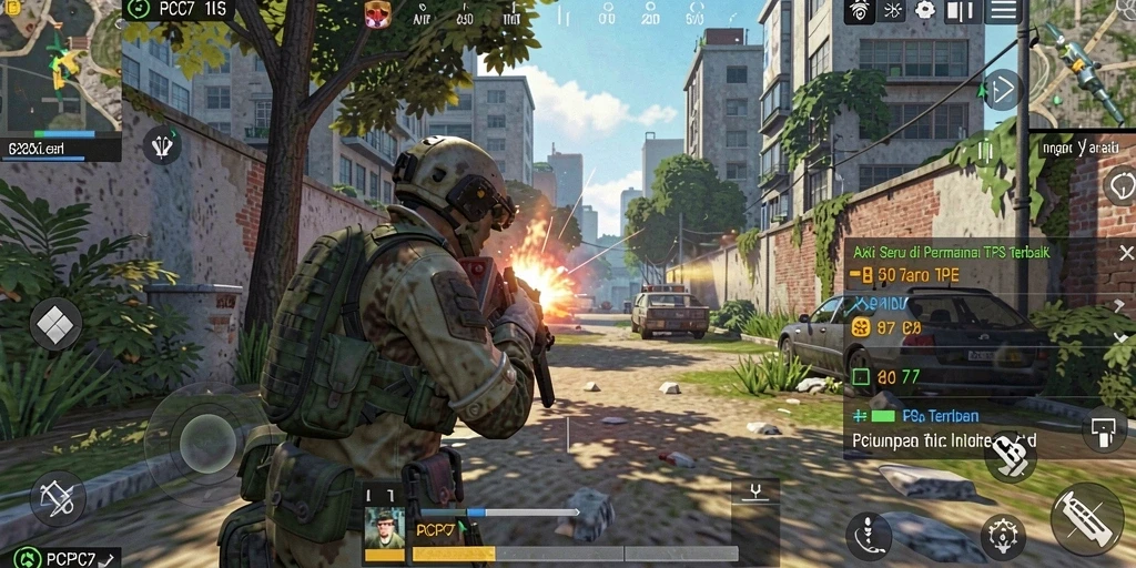 Tampilan gameplay seru di PCPC7 dengan aksi tembak-menembak.