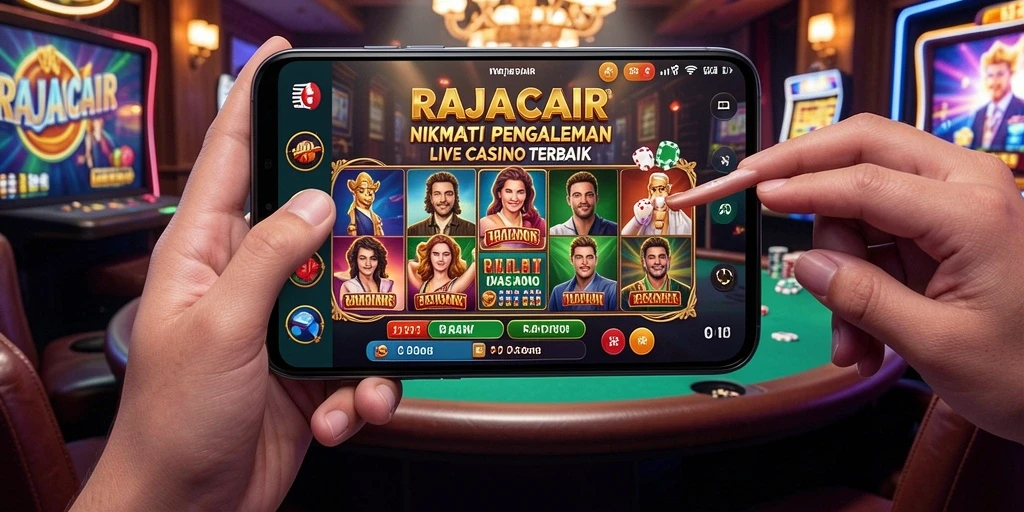 Gameplay RAJACAIR yang mendebarkan dengan dealer langsung dan suasana kasino.