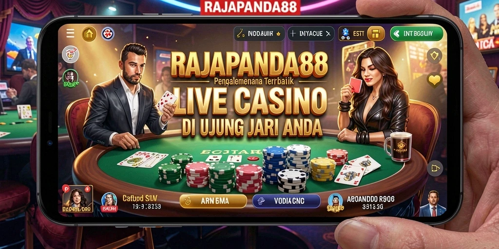 Tangkapan layar gameplay Live Casino RAJAPANDA88 menunjukkan dealer profesional di meja permainan.
