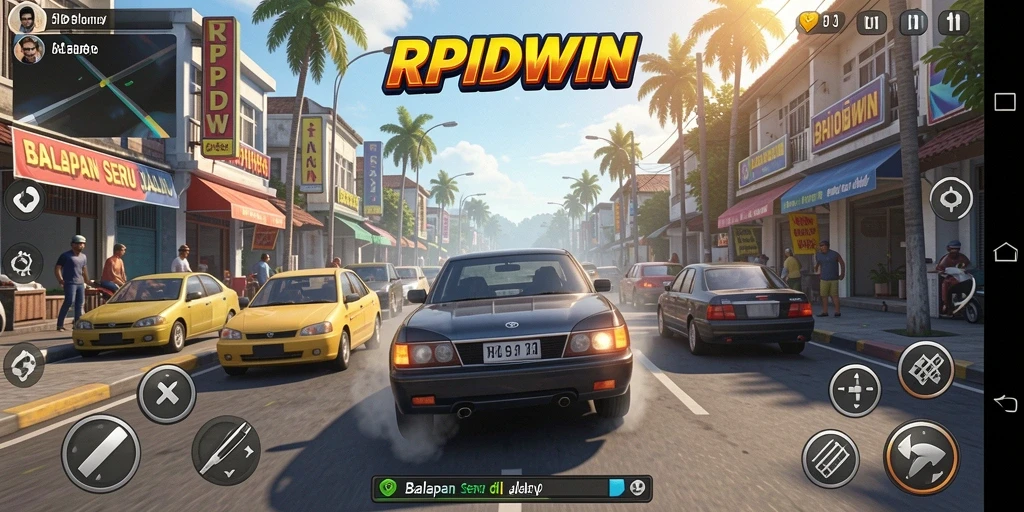 Tampilan gameplay menarik dari RPIDWIN saat balapan di jalanan.