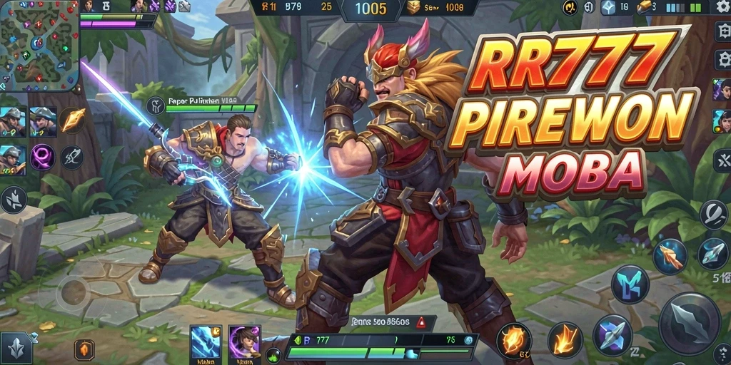 Tampilan gameplay seru dari RR777 yang menampilkan aksi MOBA.