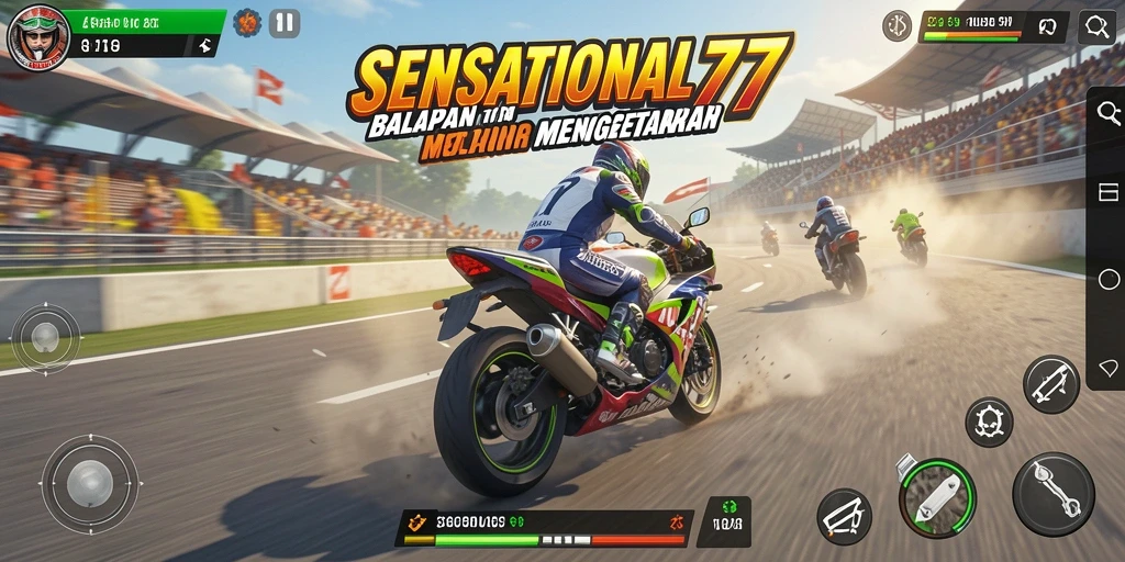 Tampilan gameplay SENSATIONAL77 yang mendebarkan saat balapan motor.